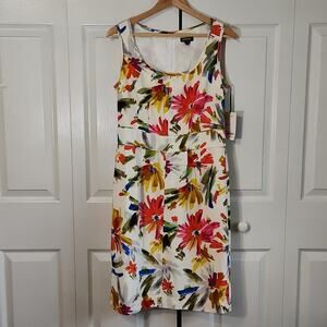 Worth New York White Hibiscus Paint Stroke Flowers Charmeuse Dress Size 8 Silk